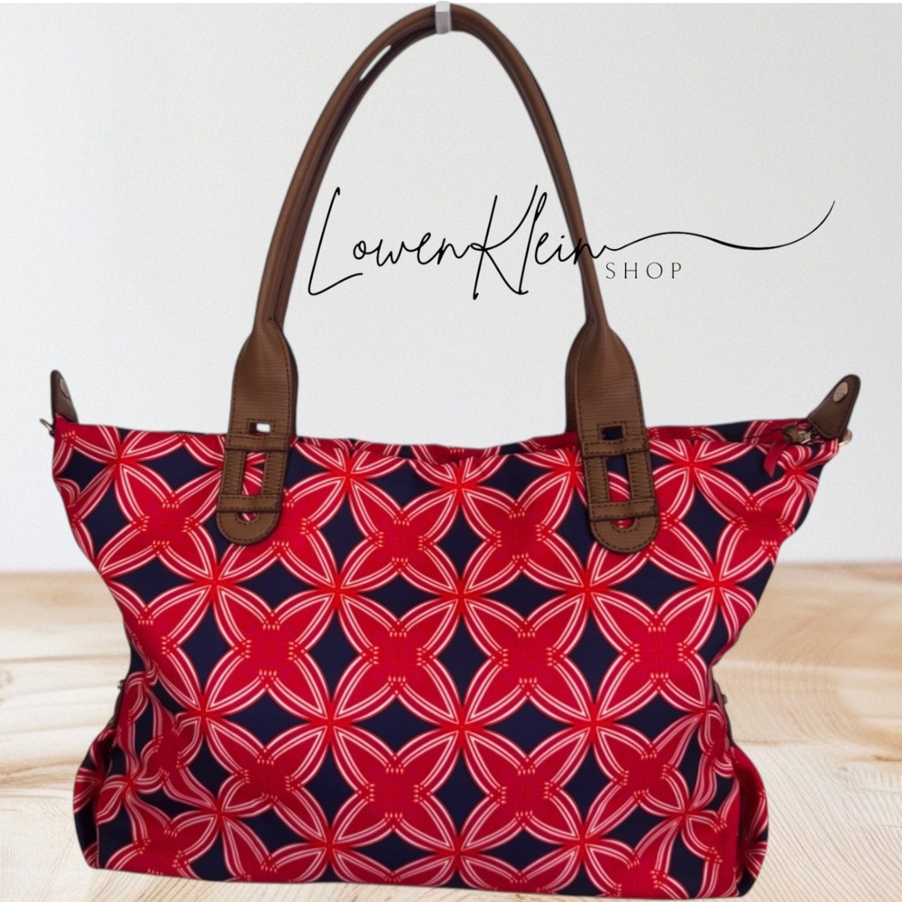 Stella & Dot Tote Bag Red Blue Geometric Print Satchel Work‎ Travel
